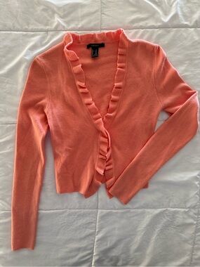 Forever 21 Coral Ruffle-Edge V-Neck Cardigan